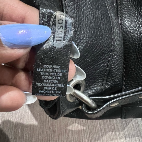 Fossil Black Genuine Leather Hobo Shoulder Bag Silver Hardware Medium Size - Picture 8 of 10